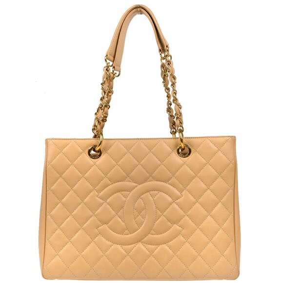 Chanel Beige Calfskin Grand Shopping Tote GST Chain Handbag 194402 - Picture 1 of 11